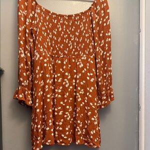 Altar'd State Rust Orange Smocked Floral Top